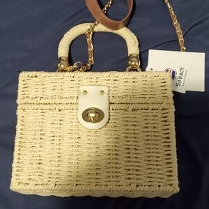 Beige Woven Handbag